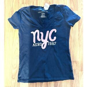 Aeropostale Navy Blue V-Neck T-Shirt - Size Medium